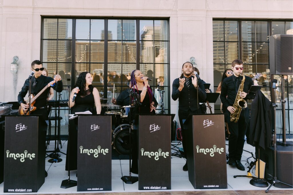 EBE Entertainment wedding band Imagine preforming at a Philadelphia rooftop wedding