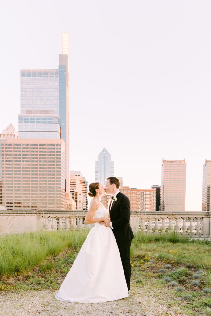 bride & groom portrait on a Philadelphia rooftop