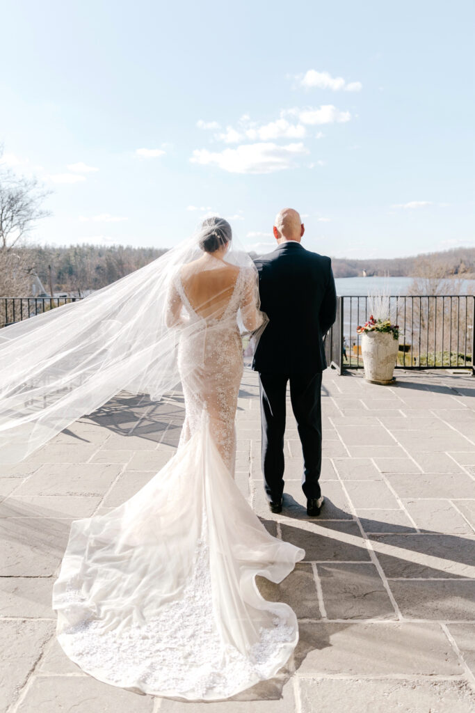 bride approaching the aisle for her outdoor Spring wedding ceremony in Pennsylvania