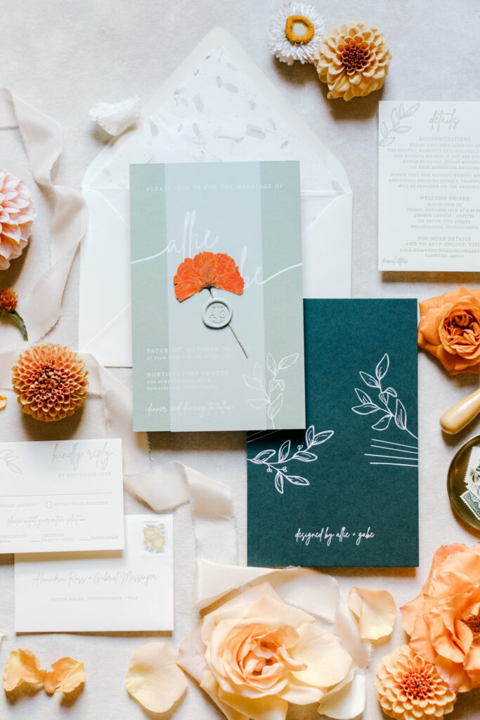 wedding invitation details for vibrant fall wedding