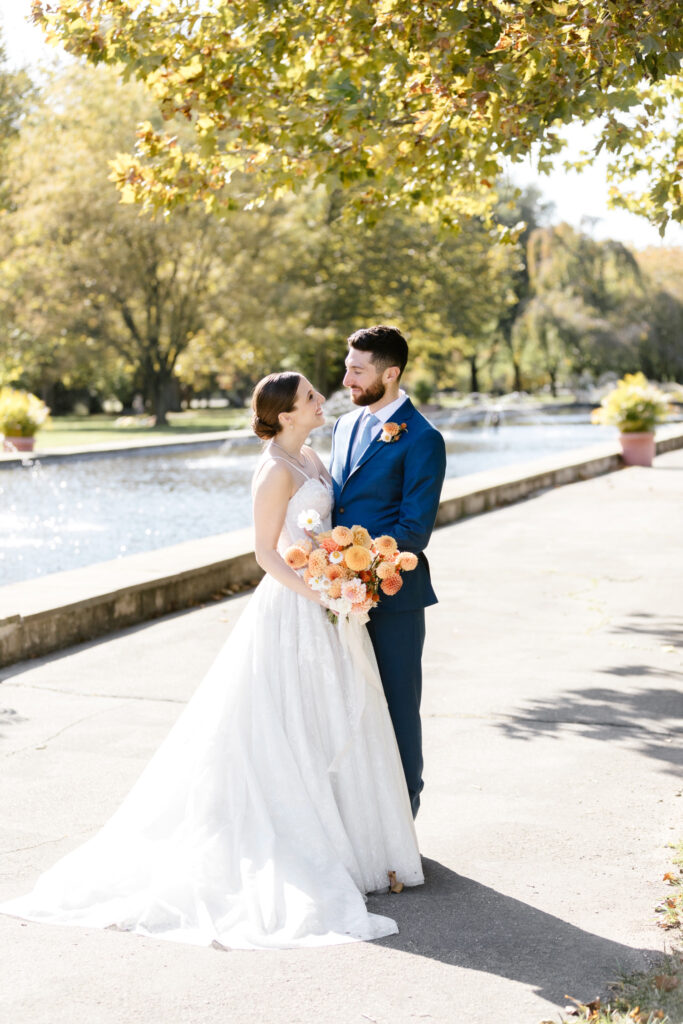 bride & groom outside of Fairount Park Horticultural Center