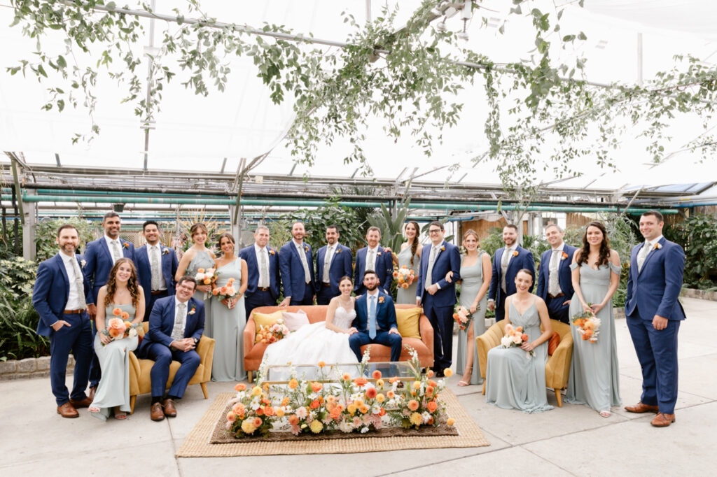 full bridal party at Fairmount Park Horticultural Center by Emily Wren Photography