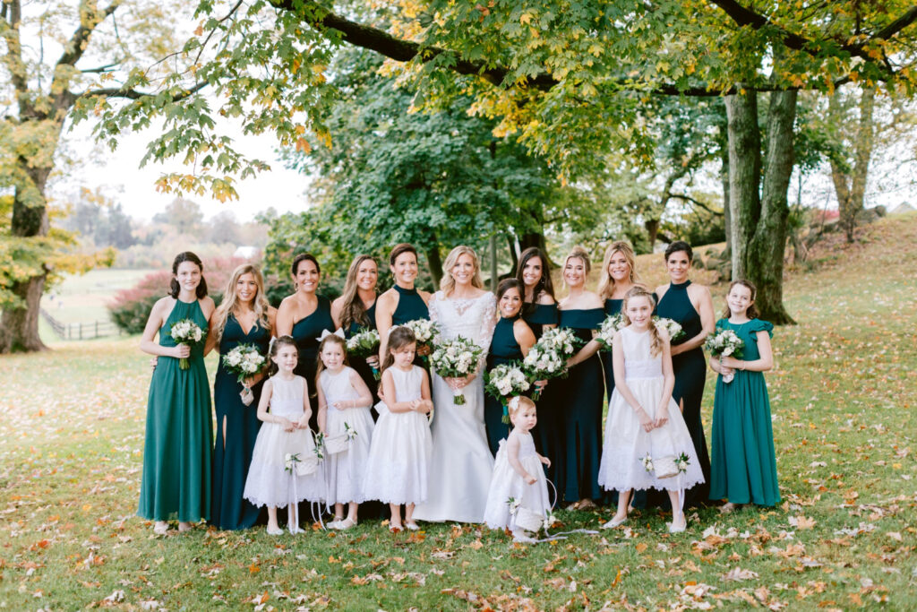 bride with bridesmaids in Anthropologie BHLDN bridesmaid dress