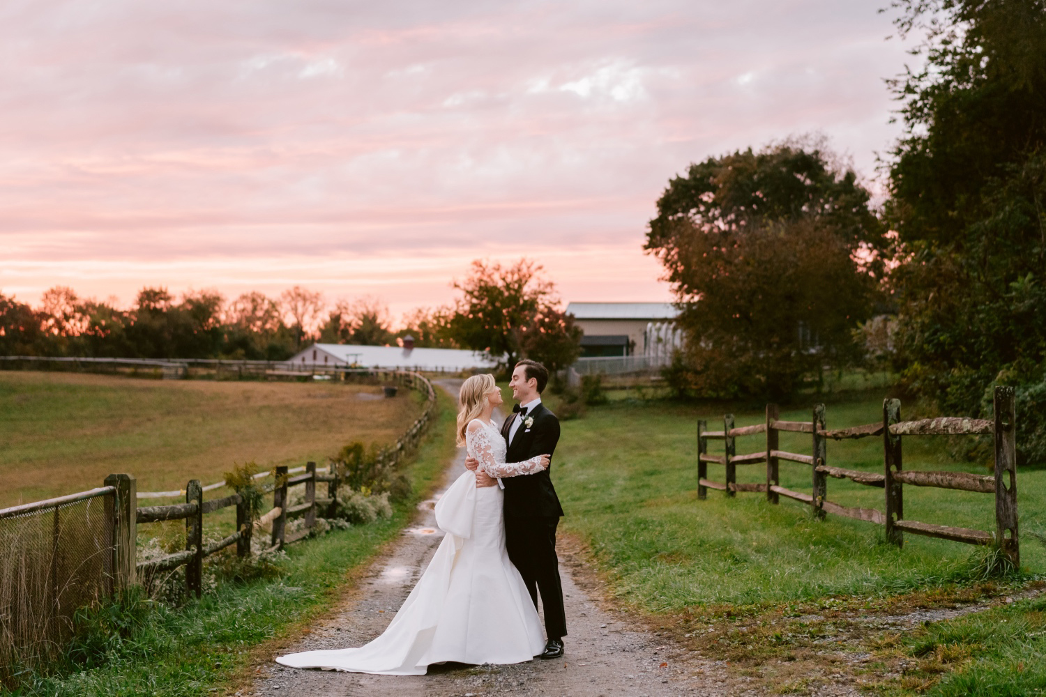 Bride & groom sunset portrait by Pennsylvania wedding photographer Emily Wren Photography