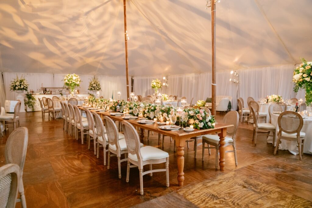 white tent wedding reception in New Jersey country club