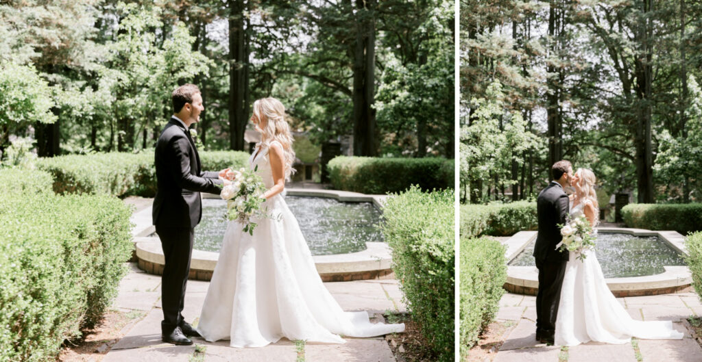 bride & grooms intimate first look in a garden by Emily Wren Photography