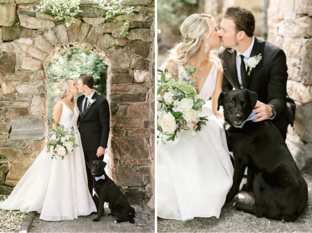 bride & groom with their dog at Ridley Creek by Pennsylvania wedding photographer Emily Wren Photography