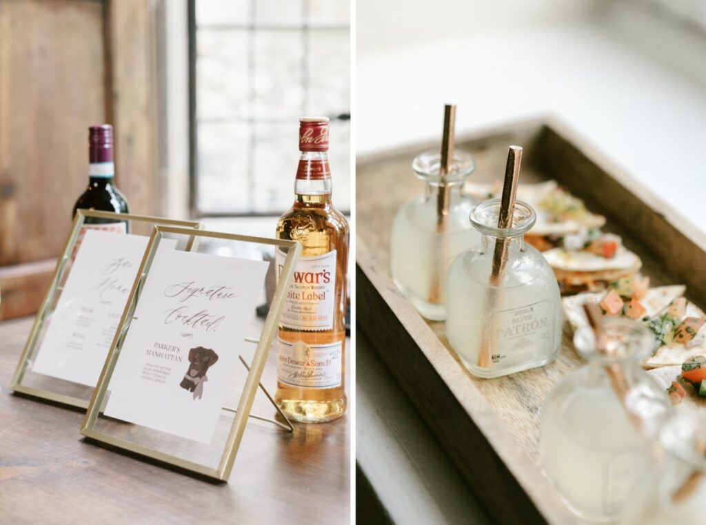 signature custom wedding cocktails at summer wedding