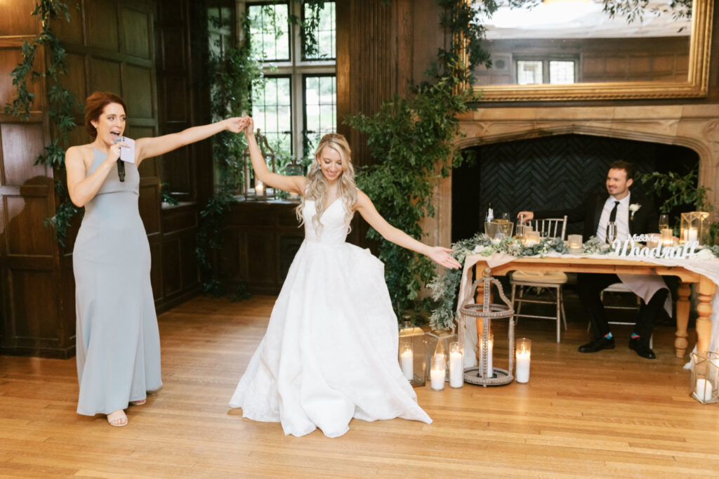 bridesmaids toast at Ridley creek park wedding reception