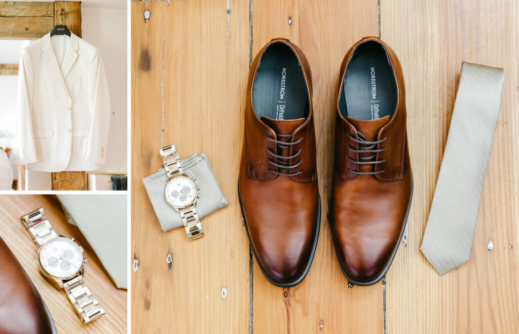 grooms neutral colored getting ready details by Emily Wren Photography