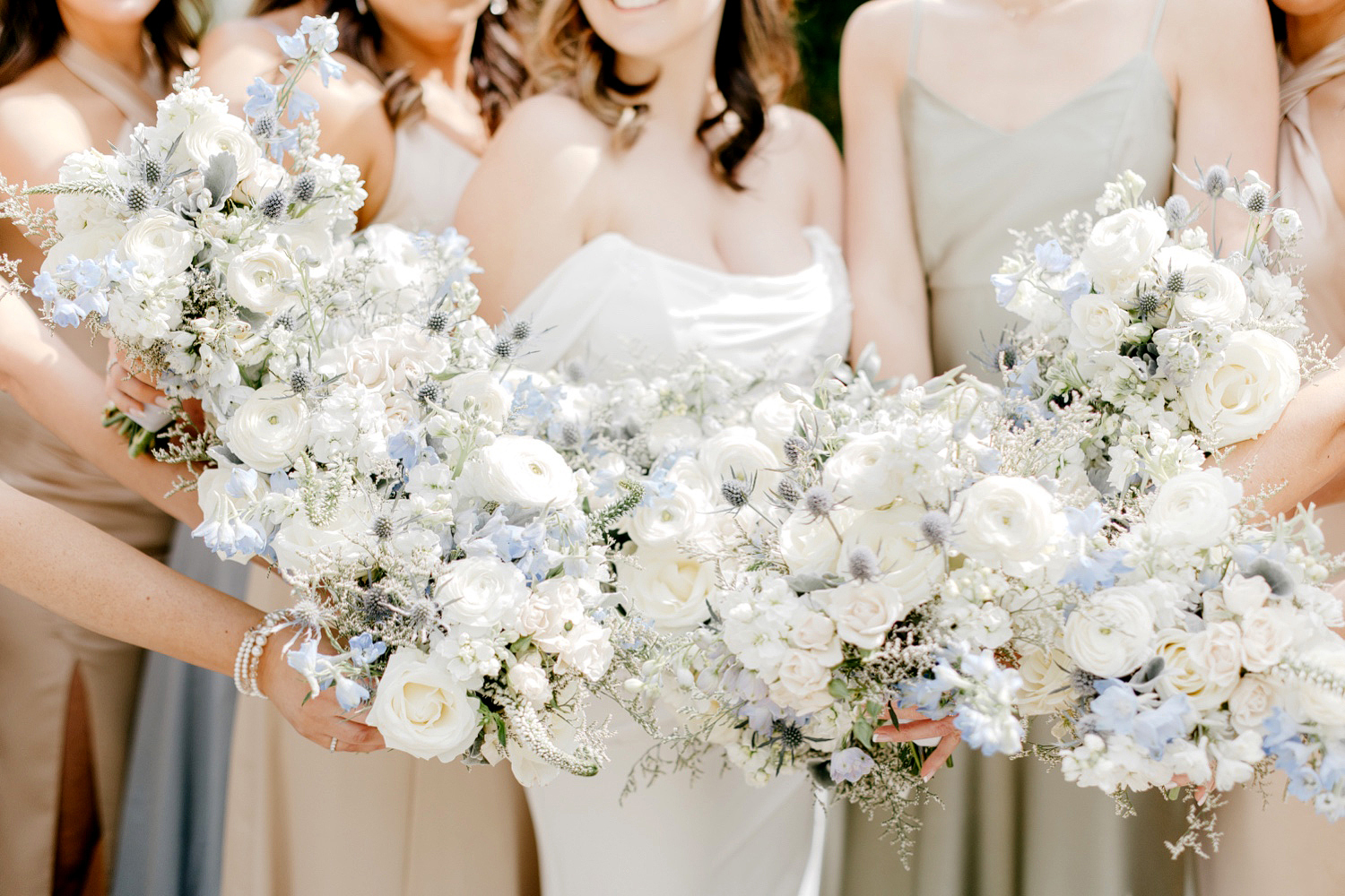 white and baby blue bridal bouquet by Emily Wren Photography