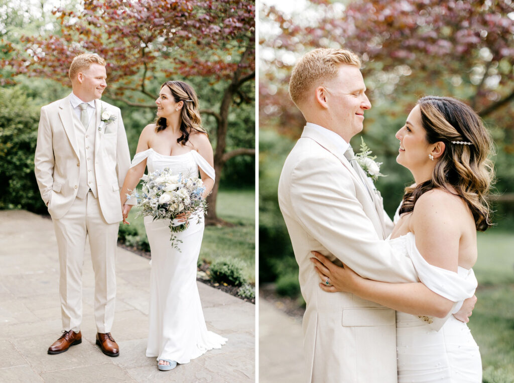 bride & groom summer wedding portrait at the Inn at Barley Sheaf