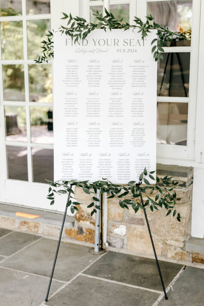 classic black & white wedding reception seating chart