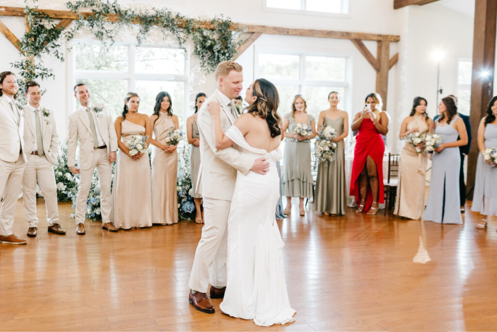 bride & grooms first dance at their spring wedding reception at the inn at barley sheaf