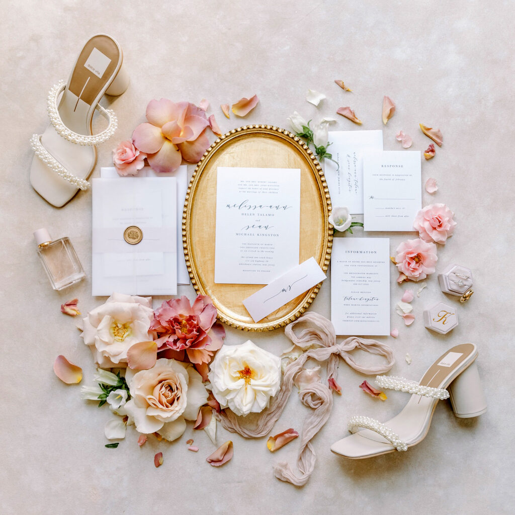 blush pink & gold spring wedding invitation details by Emily Wren Photography