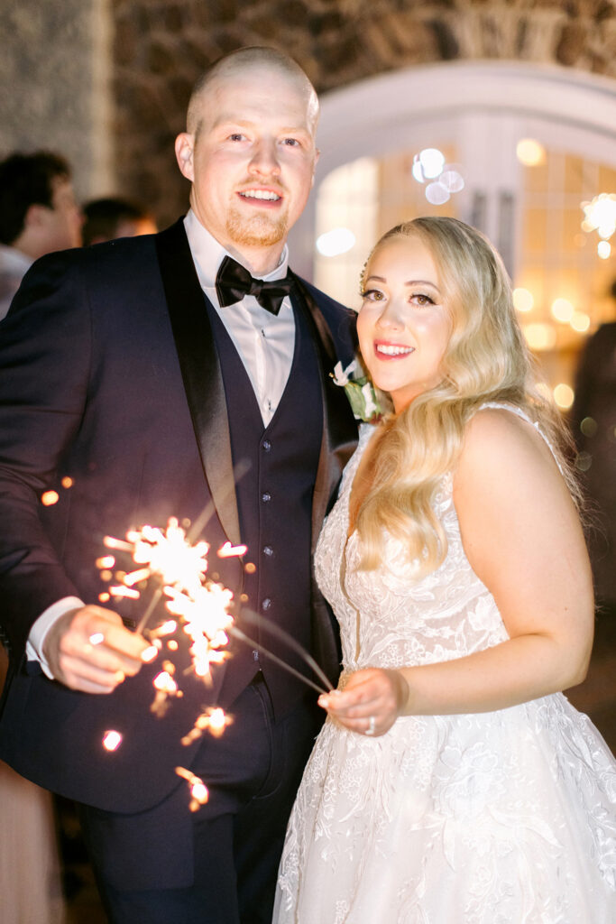 bride & groom sparkler exit at the ryland inn by Emily Wren Photography