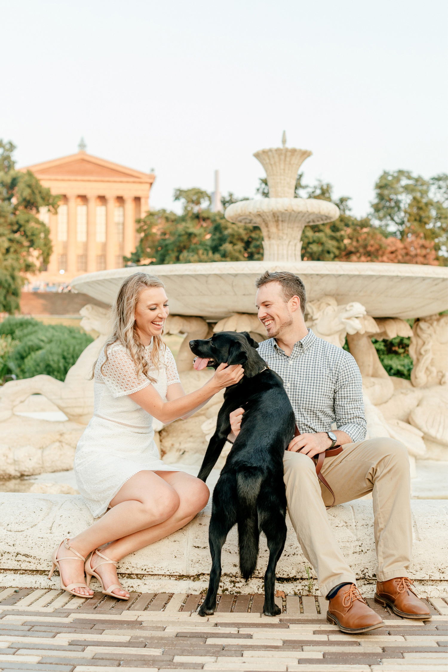 engagement photos with dog at Philly Art museum by Emily Wren Photography