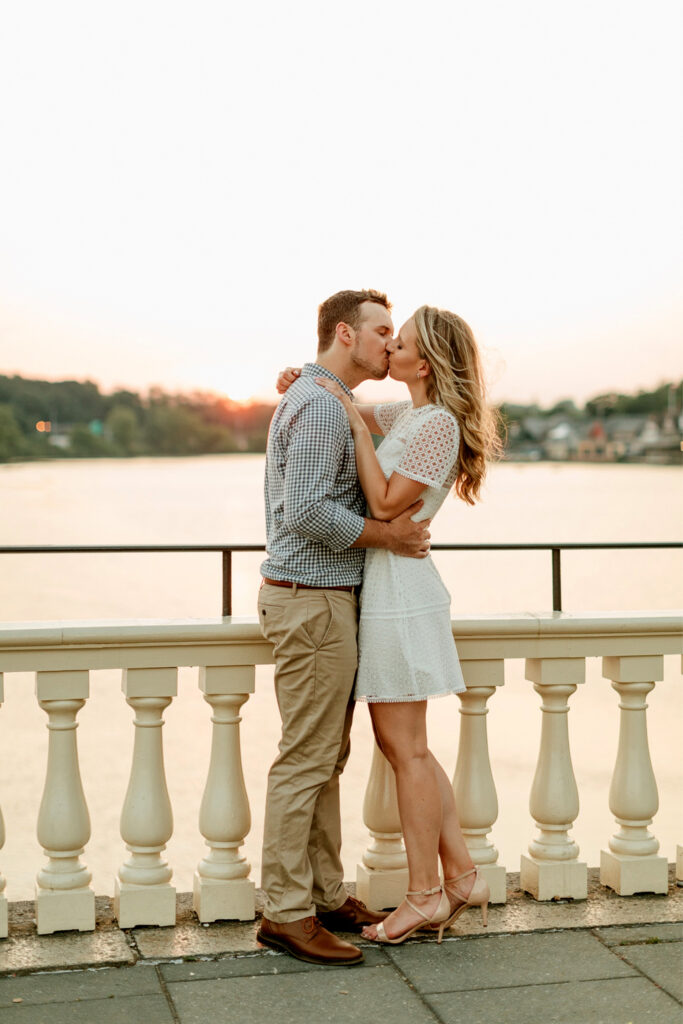 engagement photos at sunset at Philadelphia Water Works