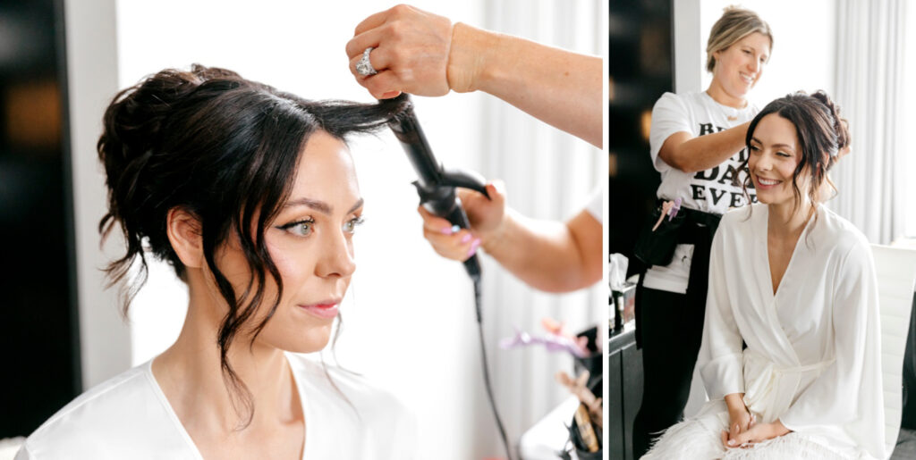 Philadelphia bride getting her wedding day hair done