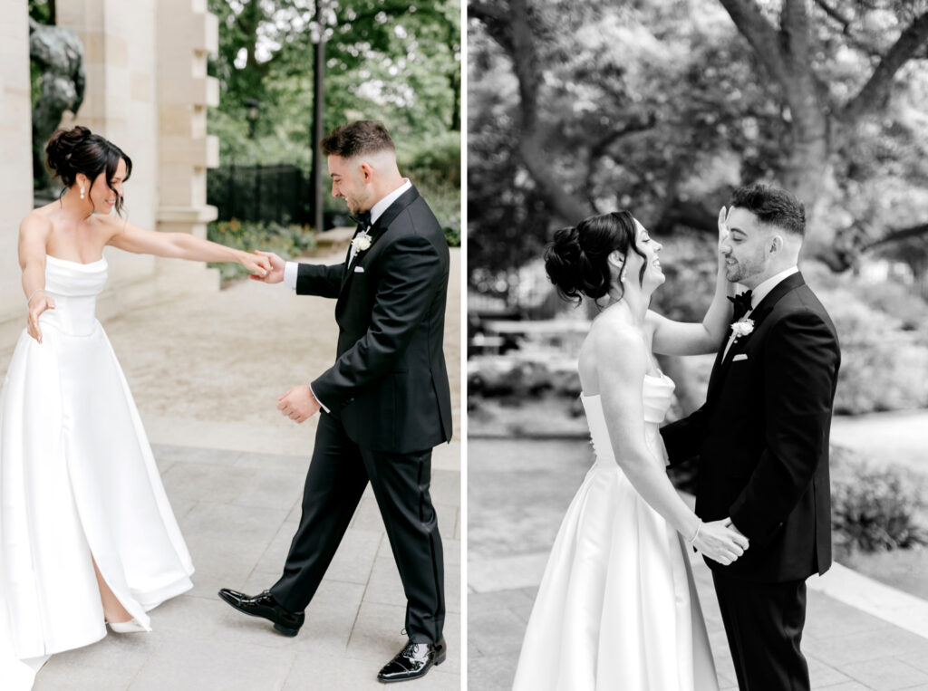 bride & grooms first look at the Rodin Museum by Emily Wren Photography