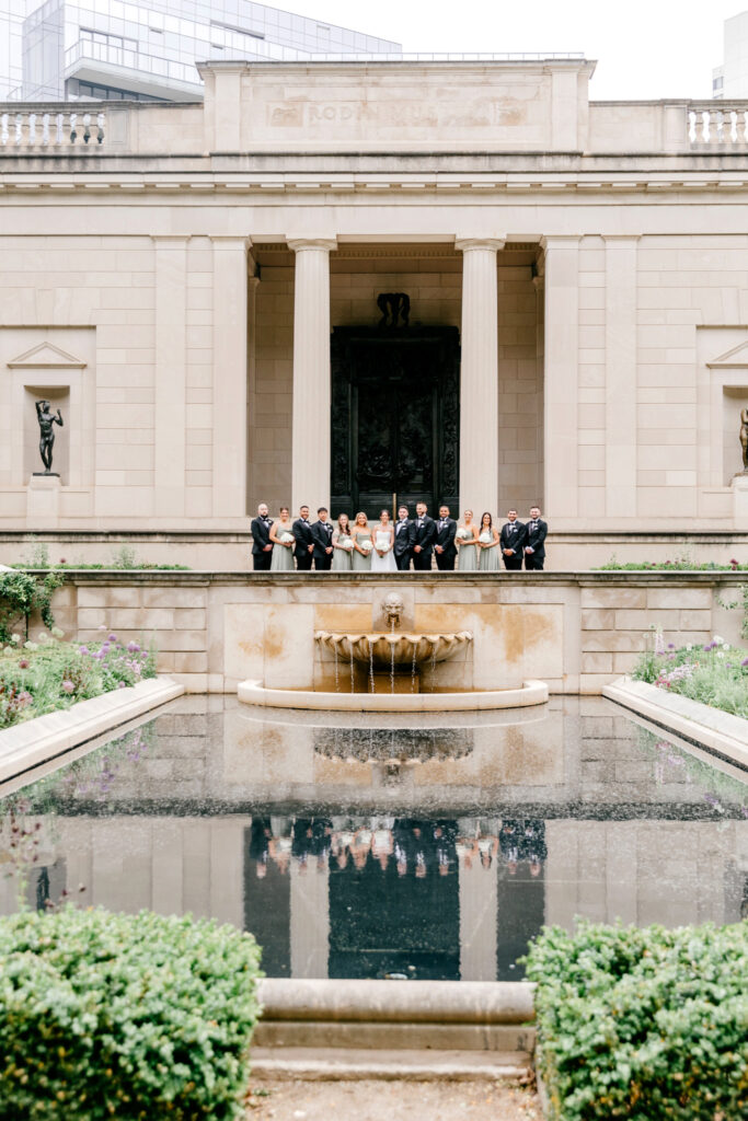 full wedding party at the Rodin Museum by luxury wedding photographer Emily Wren Photographer