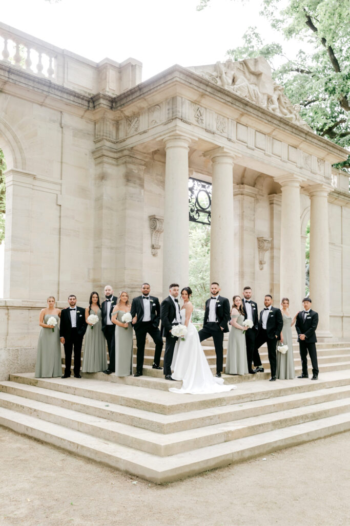 full bridal party at the Rodin Museum by Emily Wren Photography