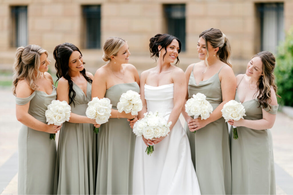 bride with bridesmaids at The Philly art museum