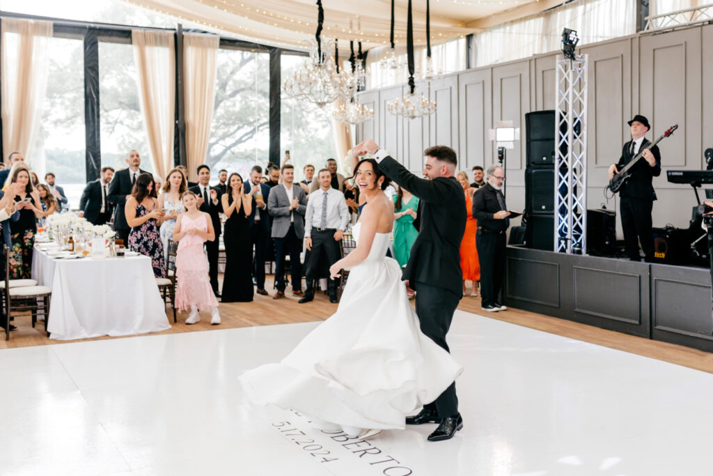 bride & groom's first dance at Cescaphe wedding reception at Water Works by Emily Wren Photography