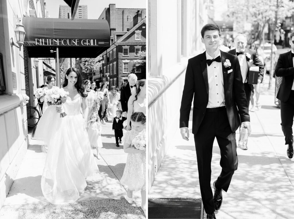 bride & groom on their way to their center city Philadelphia wedding ceremony