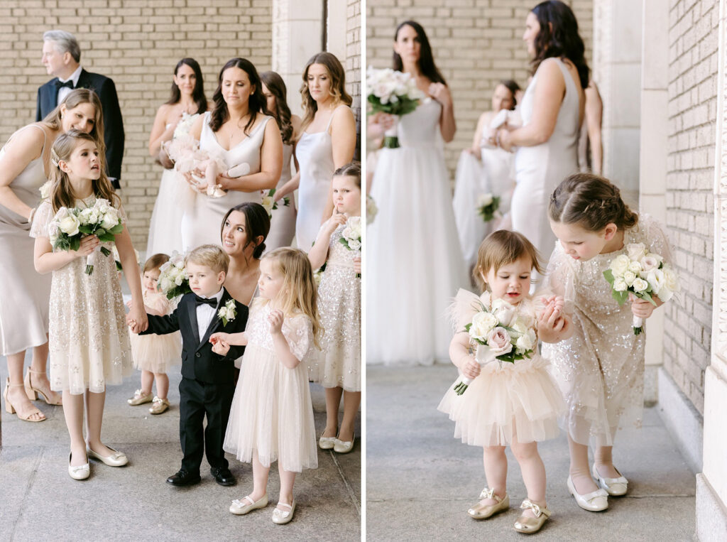 flower girls about to enter St Patricks Church in Philadelphia by Emily Wren Photography