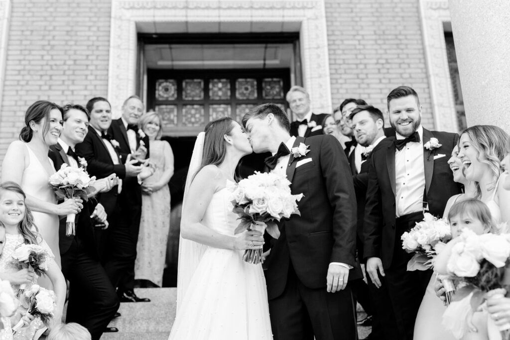 bride & groom exiting the church after Philadelphia, Pennsylvania wedding ceremony by Emily Wren Photography