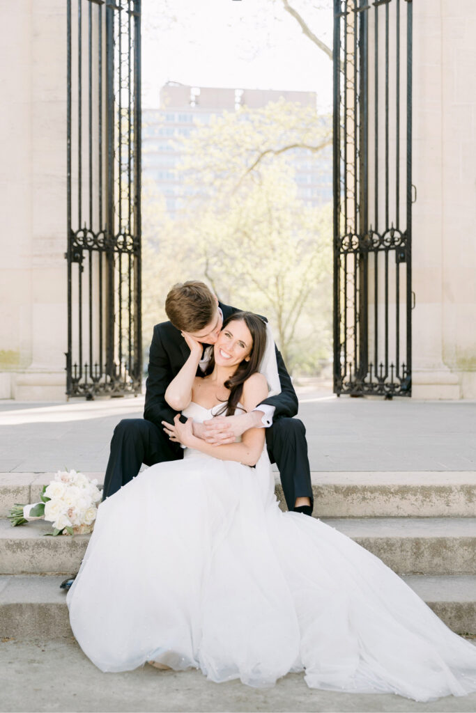 bride & groom portrait on Rodin Museum in Philadelphia by Emily Wren Photography