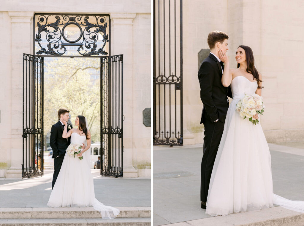 portrait of bride & groom at Rodin Museum in Center City Philadelphia