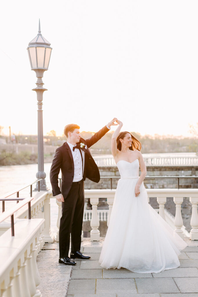 bride & groom during golden hour at Philadelphia Water Works by Emily Wren Photography