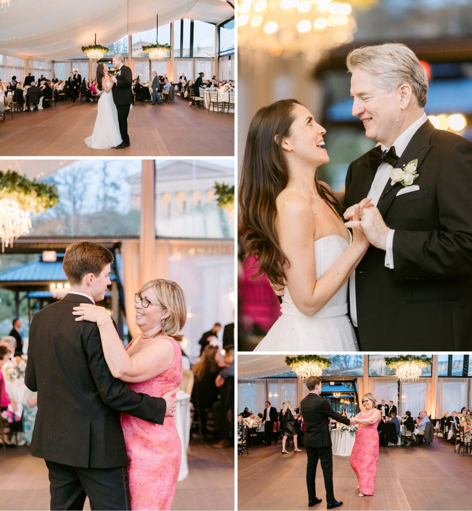 parent dances at spring white tent Philadelphia wedding reception