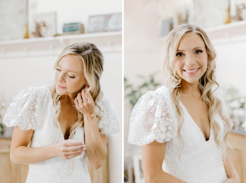 boho bride getting ready for her summer Pennsylvania wedding by Emily Wren Photography