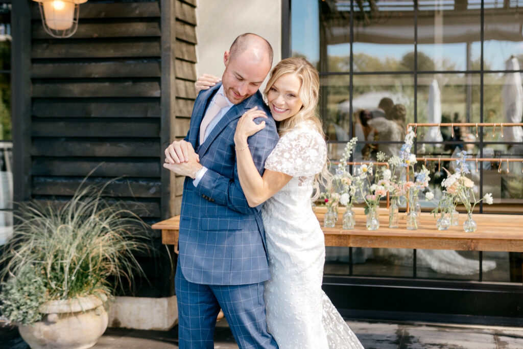 bride & grooms private first look at Terrain Gardens by Emily Wren Photography