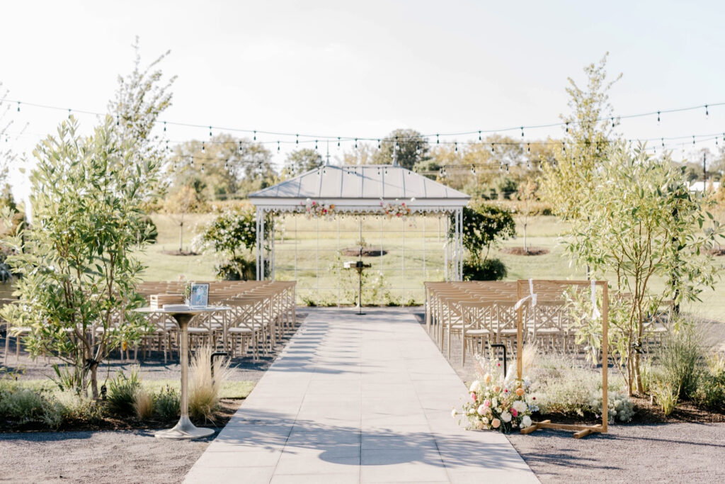 outdoor summer wedding ceremony details at Terrain at DelVal