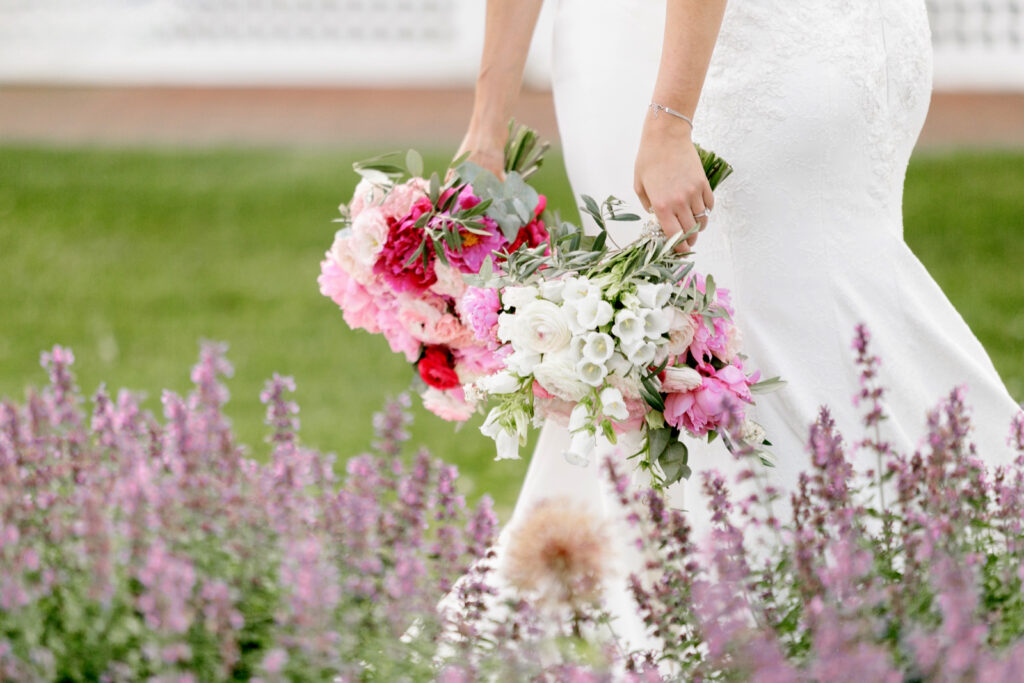 pink bridal bouquet and white and pink bridal bouquet for summer wedding day