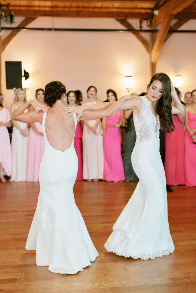 gay brides first dance at their Cape May, NJ wedding reception