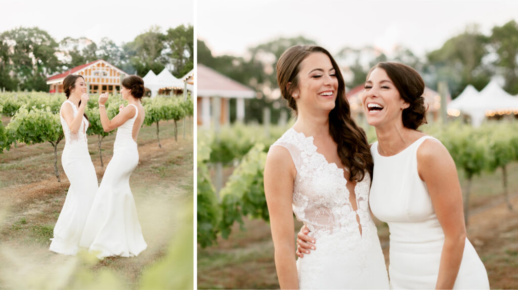 Lesbian brides at Willow Creek Winery during summer Cape May New Jersey wedding day