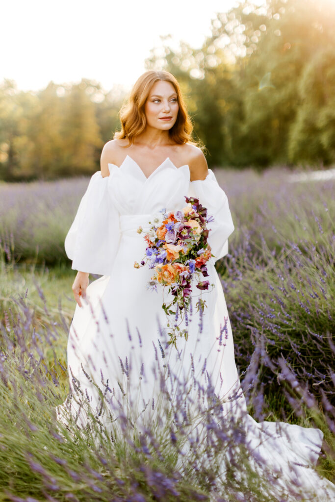 bride in Lavender Fields in Pennsylvania by Emily Wren Photography