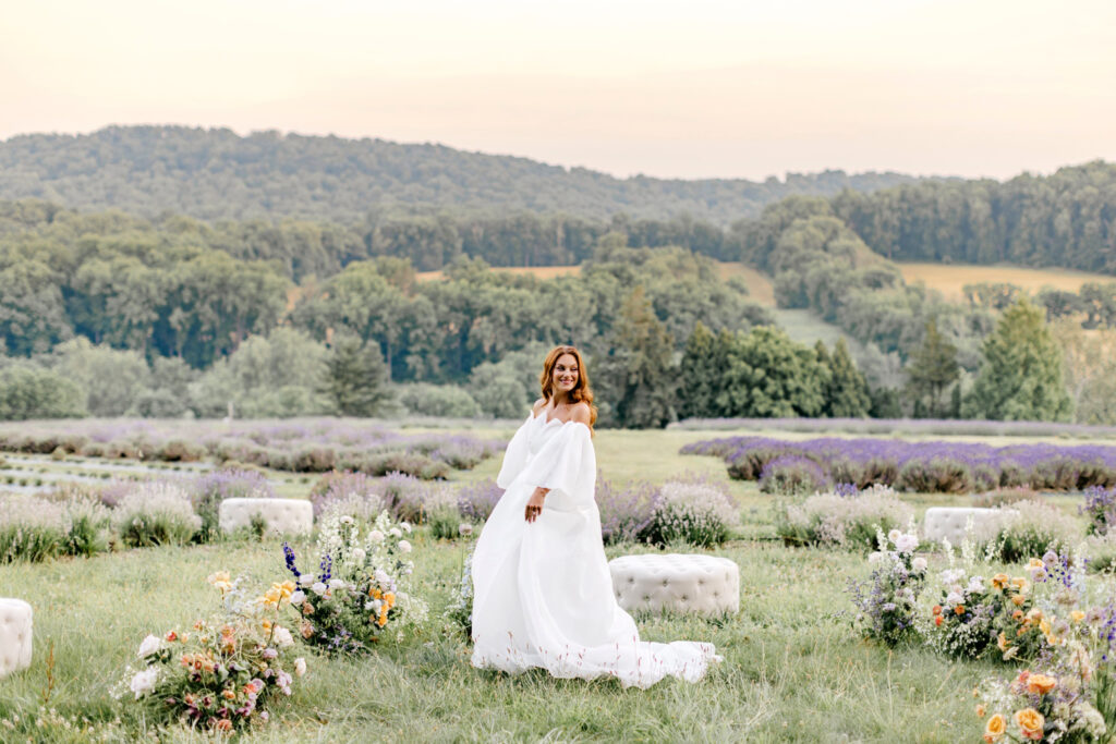 bride at Warwick Furnace lavender farms in Pennsylvania by Emily Wren Photography