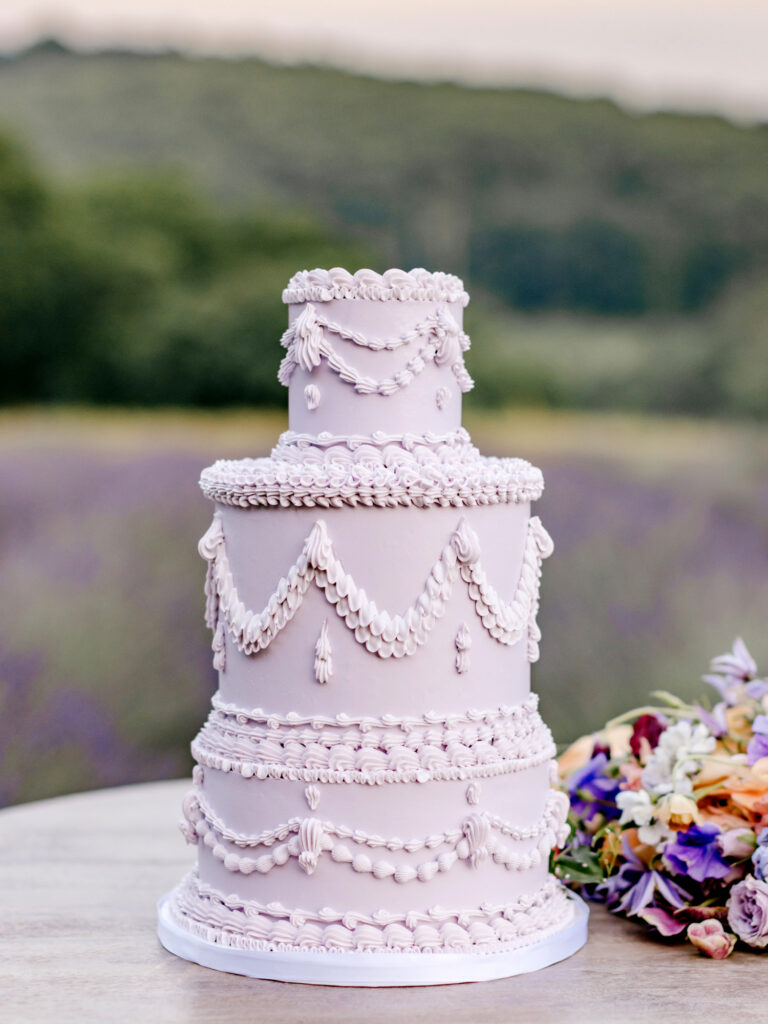 3 tier lavender wedding cake from New June Bakery