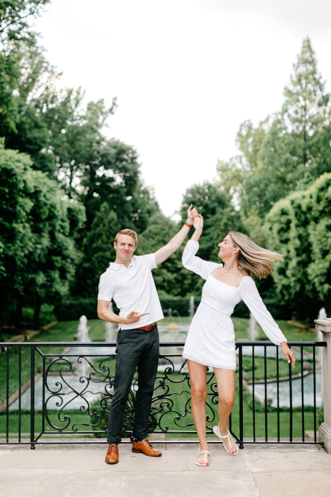 fun engagement photos at Longwood Gardens by Philadelphia engagement portrait photographer Emily Wren Photography