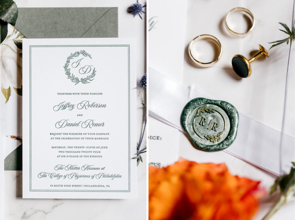 white & green wedding invitation by Emily Wren Photography