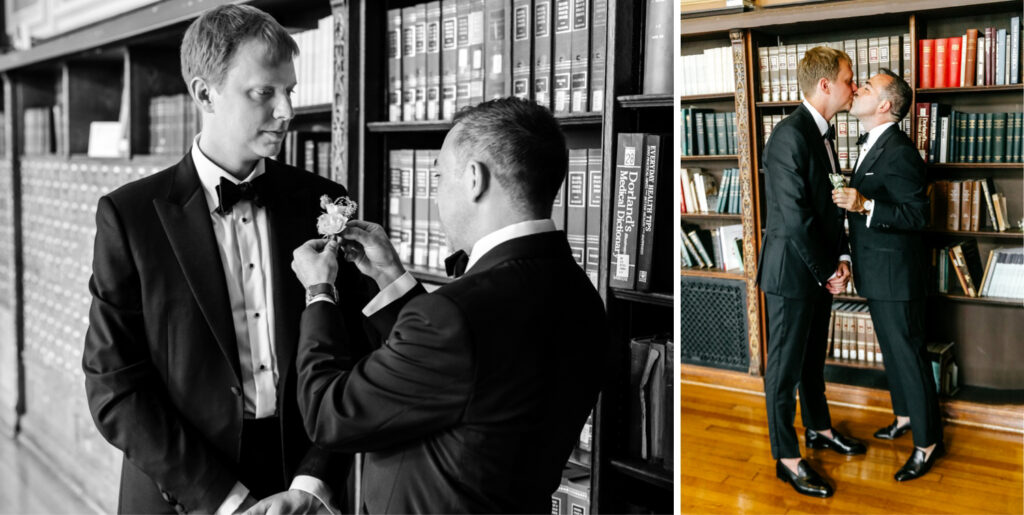 gay grooms getting ready together for their Philadelphia wedding by Emily Wren Photography