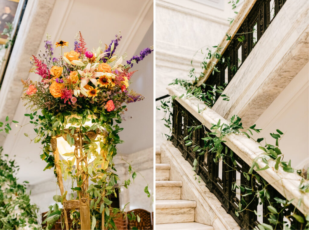 vibrant colorful wedding ceremony flowers by Emily Wren Photography