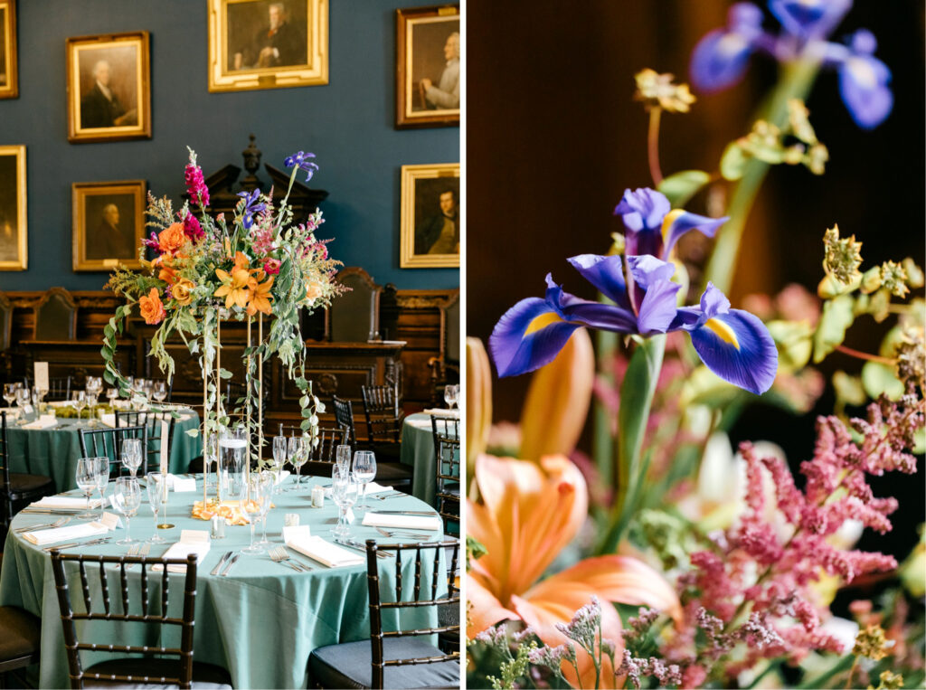 vibrant colorful summer wedding reception flowers by Emily Wren Photography