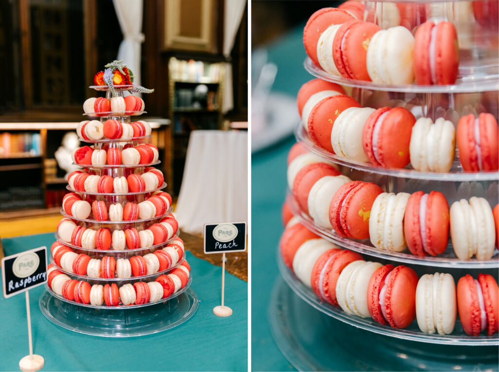 macaroons cake display at Philadelphia wedding reception by Emily Wren Photography